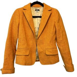 J. Crew Mustard Yellow Wool Tweed Cropped Blazer